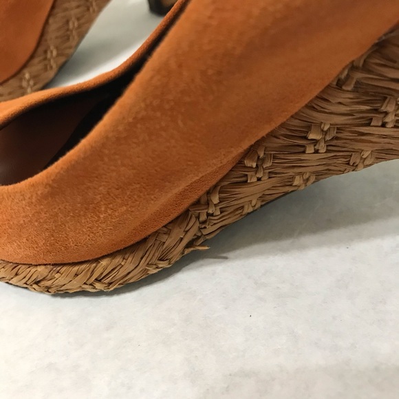 Donald J Pliner Sling Back Rust Orange Suede Wedge - Picture 12 of 14